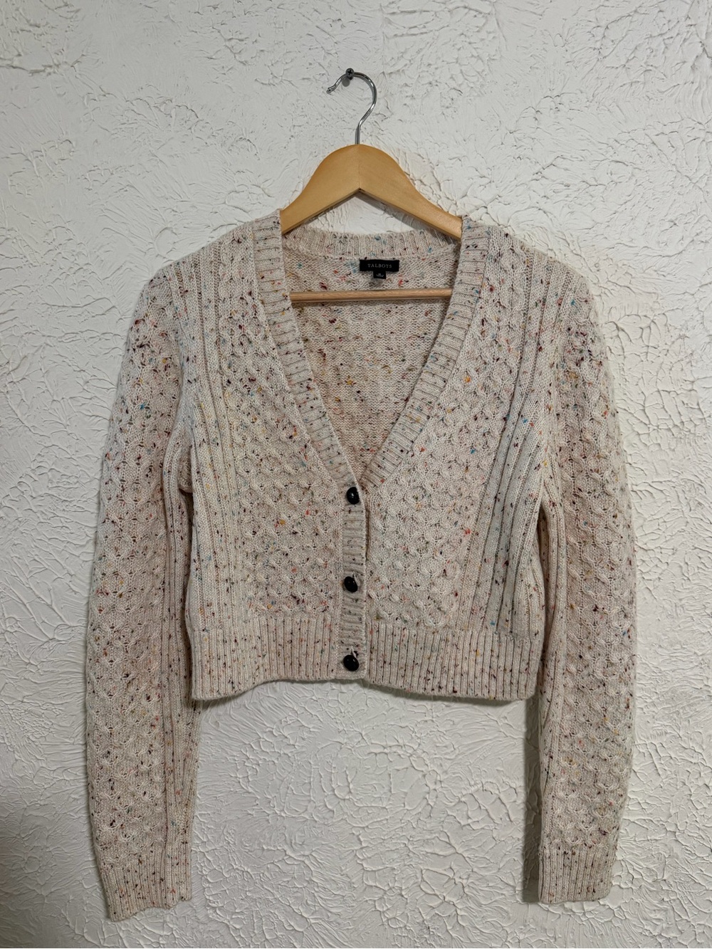 Talbots Cream Speckled Knit Cardigan